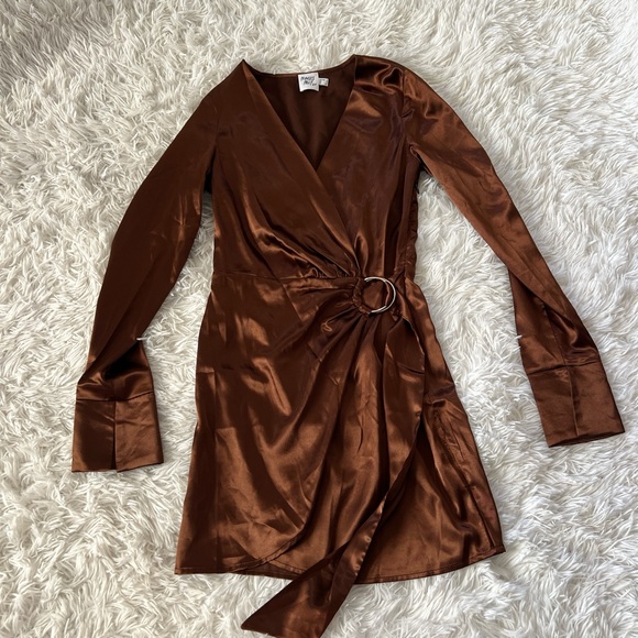 Princess Polly Pants - Satin Wrap Romper in Chocolate Brown